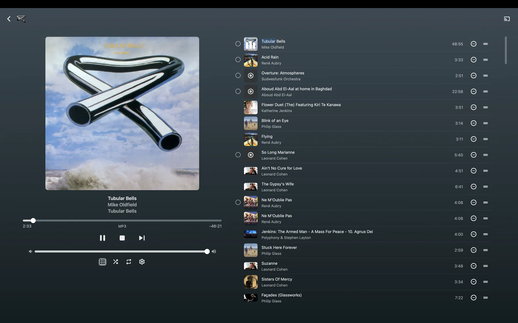 Emby music play queue